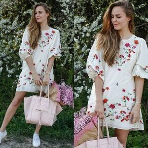 ZARA | Floral Embroidered White Dress